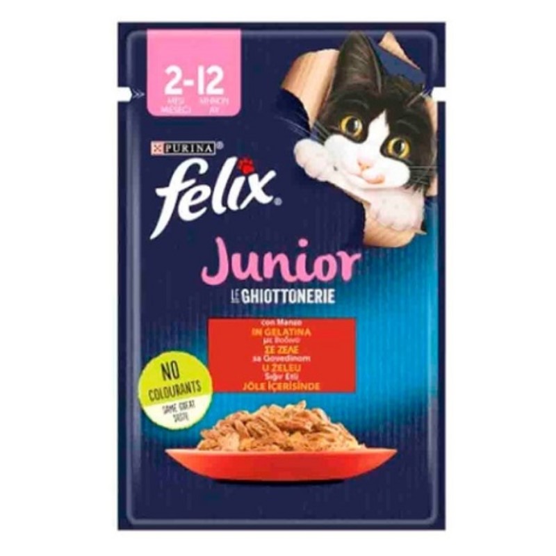 پوچ بچه گربه فلیکس با طعم گوشت گاو مدل JUNIOR وزن 85 گرم