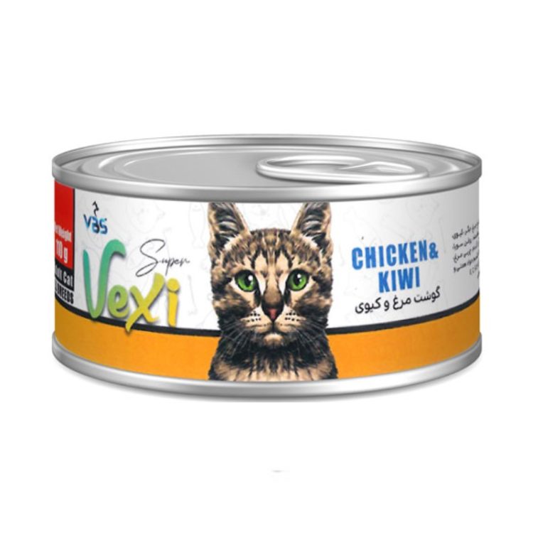 کنسرو گربه بالغ وکسی با طعم مرغ و کیوی وزن 110 گرم