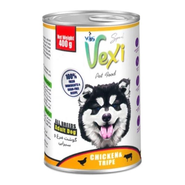 کنسرو سگ بالغ وکسی مرغ و سیبرابی 400گرم پت شاپ گاندو