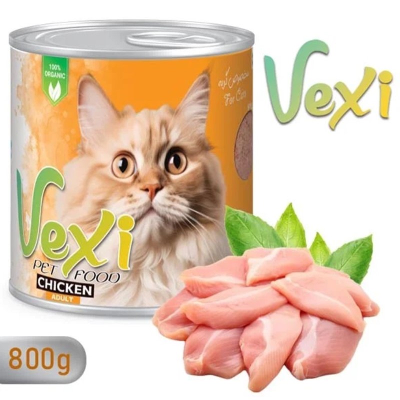 کنسرو گربه بالغ وکسی با طعم مرغ وزن 800 گرم